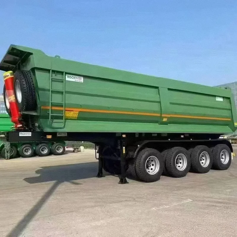 Dump semi-trailer, side and axle view